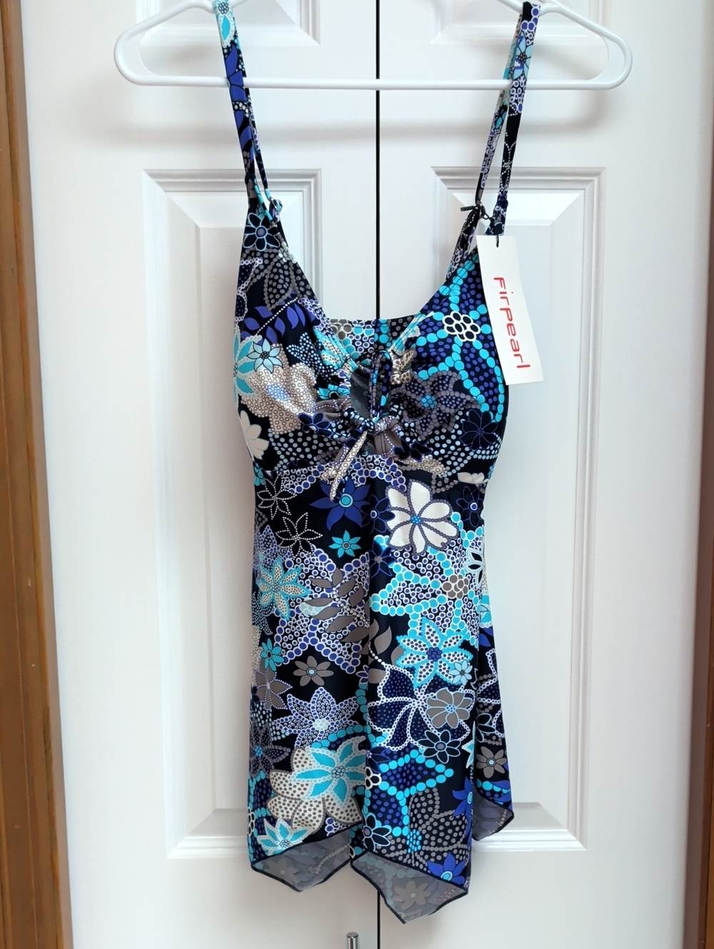 NWT Navy & Aqua Floral Swim Top with Adjustable Straps size 16